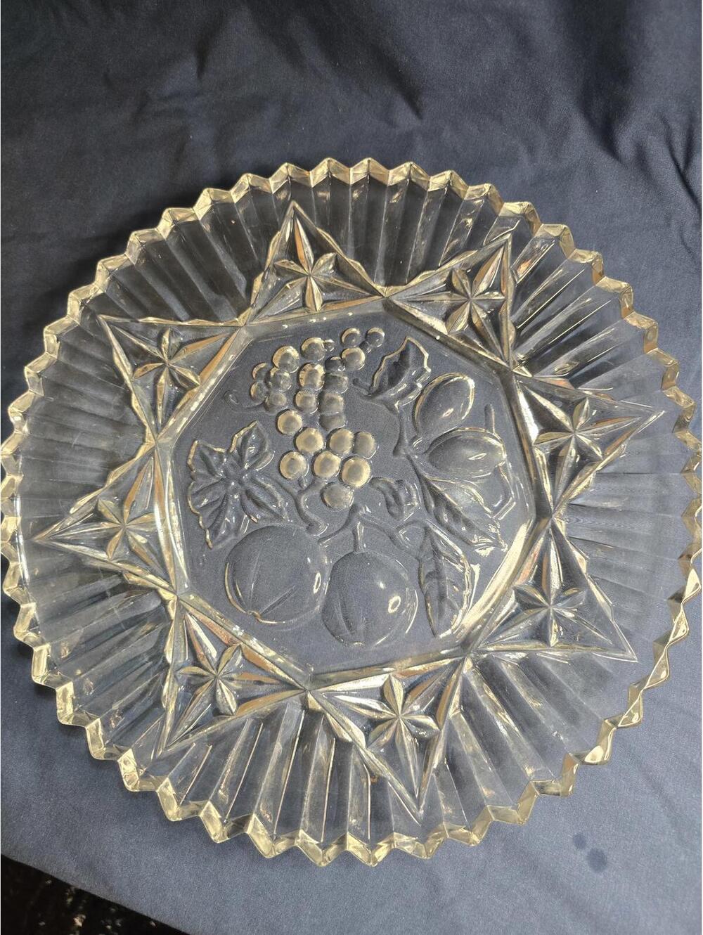 Vintage 11 1/2" Fluted Edge Clear Glass Fruit Bowl/ Tray -11 1/2"